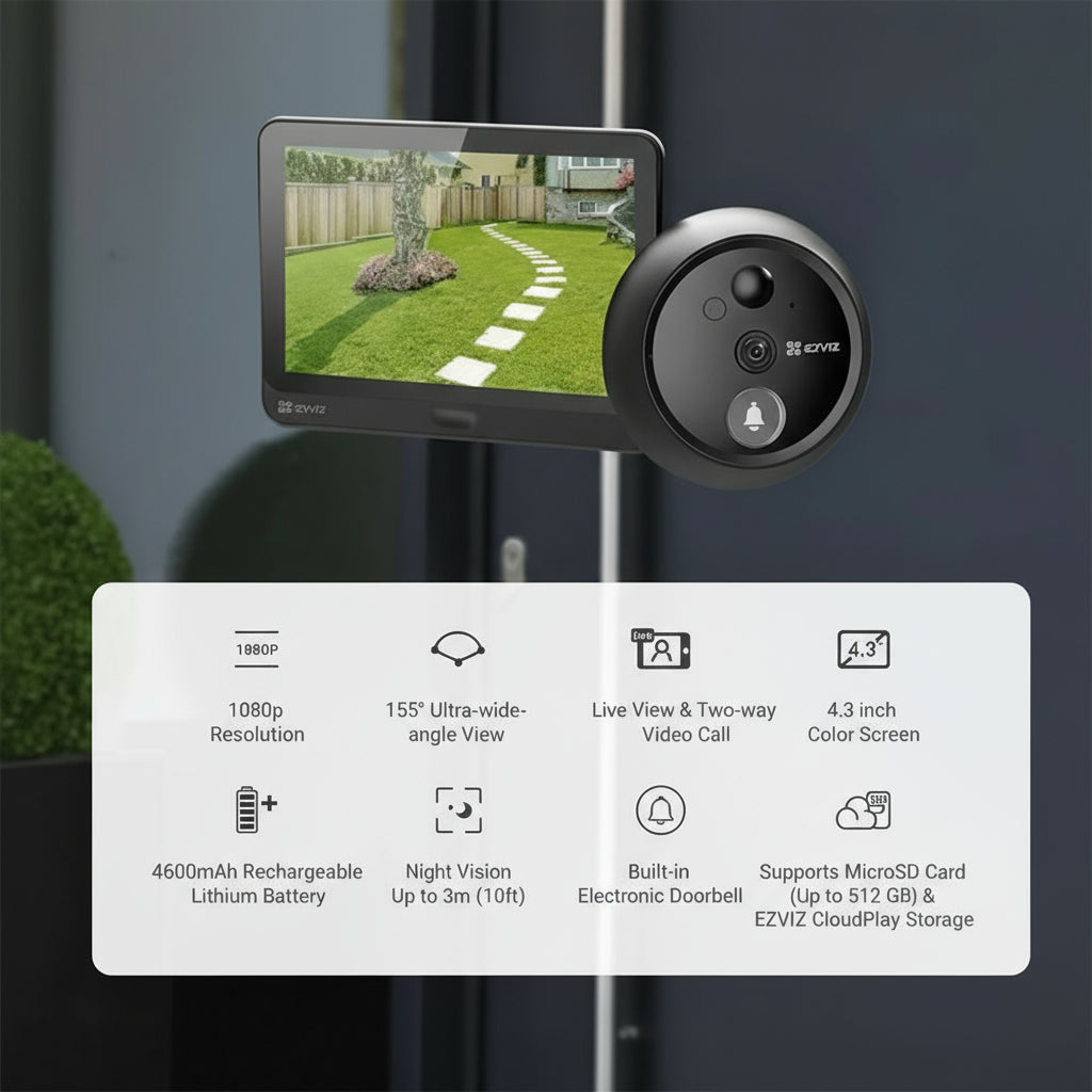 EZVIZ HP4 - Judas Connecté Intelligent Wi-Fi | Écran HD 4.3" | Vision Nocturne